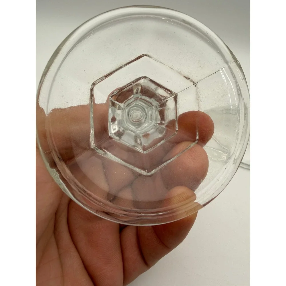 Vintage Clear Glass Hexagonal Base Taper Candlestick Holders Pair Set of 2